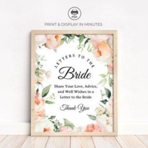 Floral "Briefe an die Braut" Brautparty-Schild Poster