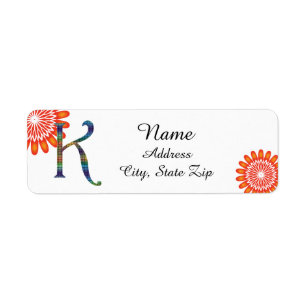 Floral Bright Orange Letter K Mosaik Monogram