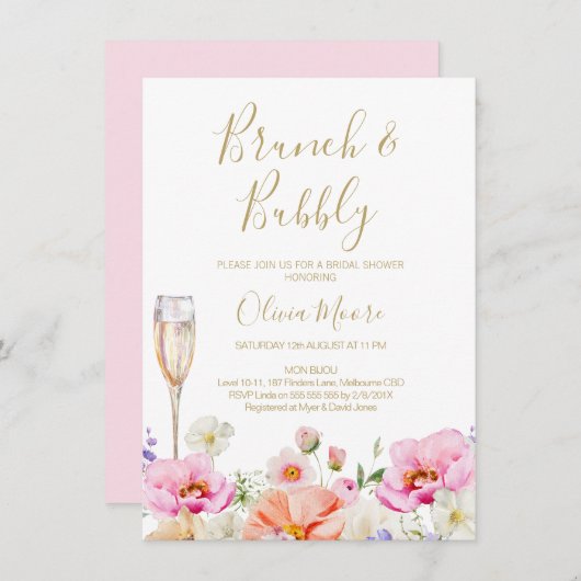 Floral Bright Spring Bridal Brunch Brautparty Einladung (Vorne/Hinten)