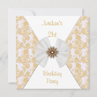 Floral Brown Gold White Bow 21. Geburtstag Party Einladung
