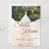 Floral Brown Pastel Elegance Wedding with Photo Einladung (Vorderseite)