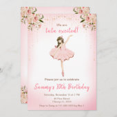 Floral Brünett Hair Ballerina Geburtstag Einladung (Vorne/Hinten)