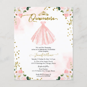 Floral Budget Quinceañera-Einladung Zweisprachig