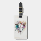 Floral Bull Skull Watercolor Art Gepäckanhänger (Vorderseite vertikal)