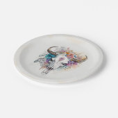Floral Bull Skull Watercolor Art Pappteller (Schrägansicht)
