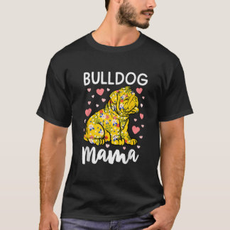 Floral Bulldog Mama English Bulldog Geschenke Frau T-Shirt