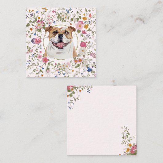 Floral Bulldog Mama Notecard Mitteilungskarte (Vorne/Hinten)