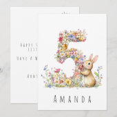 Floral Bunny 5. Geburtstag Card Einladung (Vorne/Hinten)