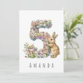 Floral Bunny 5. Geburtstag Card Einladung (Stehend Vorderseite)