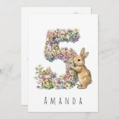 Floral Bunny 5. Geburtstag Card Einladung (Vorne/Hinten)
