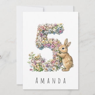 Floral Bunny 5. Geburtstag Card Einladung