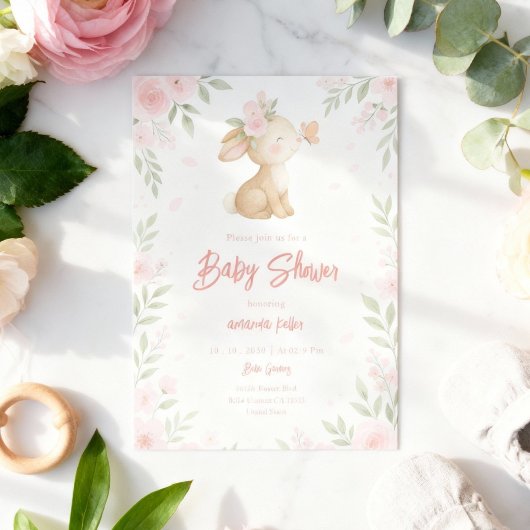 Floral Bunny Baby Dusche Einladung