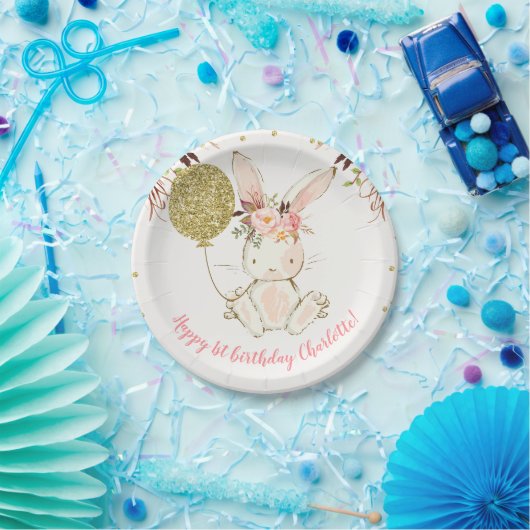 Floral Bunny Birthday Party Paper Plate Pappteller (Party)