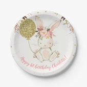 Floral Bunny Birthday Party Paper Plate Pappteller (Vorderseite)
