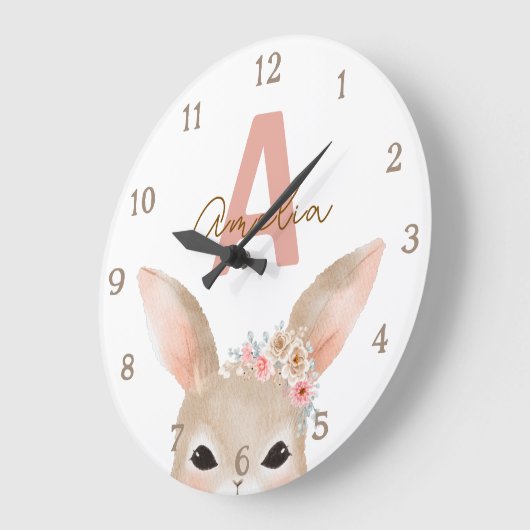 Floral Bunny Ears Monogram Nursery Clock Personali Große Wanduhr (Winkel)