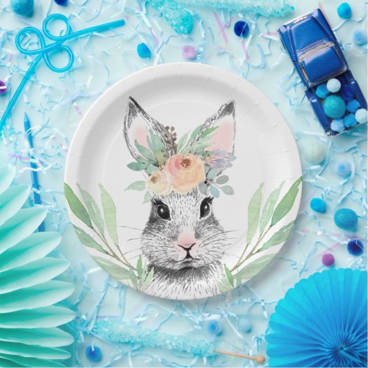 Floral Bunny Easter Pappteller (Party)