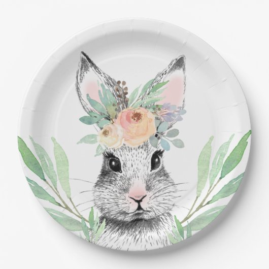 Floral Bunny Easter Pappteller (Vorderseite)