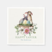 Floral Bunny Eggs Happy Oaster Serviette (Vorderseite)