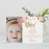 Floral Bunny Foto 1. Geburtstag Danke, Karte (Stehend Vorderseite)