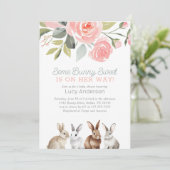 Floral Bunny Girl Baby Dusche Einladung (Stehend Vorderseite)