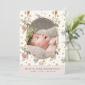 Floral Bunny Girl Foto Geburtsankündigung Einladung (Stehend Vorderseite)