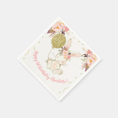 Floral Bunny Happy Birthday Paper Napkin Serviette (Ecke)