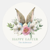 Floral Bunny Ohr Frühlingsfest Ostern Runder Aufkleber (Vorderseite)
