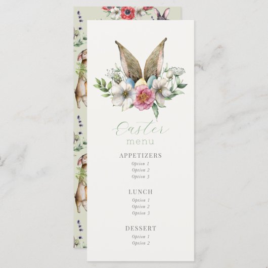 Floral Bunny Ost Brunch Menükarte (Vorne/Hinten)