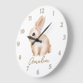 Floral Bunny Personalized Nursery Wall Clock Custo Große Wanduhr (Winkel)