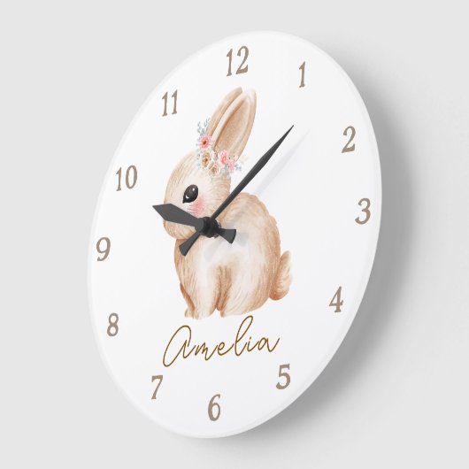 Floral Bunny Personalized Nursery Wall Clock Custo Große Wanduhr (Winkel)