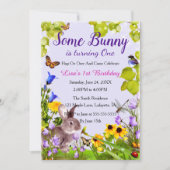 Floral Bunny Rabbit 1. Geburtstag Einladung (Vorderseite)