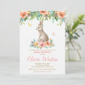 Floral Bunny Rabbit Baby Dusche Woodland Baby Girl Einladung (Stehend Vorderseite)