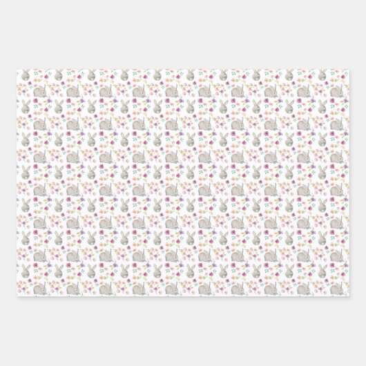 Floral Bunny Rabbit Baby Geschenk Geschenkpapier Set (Vorderseite 2)