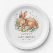 Floral Bunny Rabbit Babydusche Pappteller (Vorderseite)