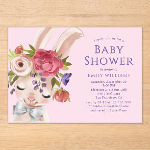 Floral Bunny Rabbit Wasserfarbe Niedlich Babydusch Acryleinladungen