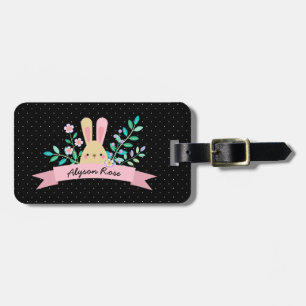 Floral Bunny   Rosa und Schwarz   Individuelle Nam Gepäckanhänger