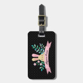 Floral Bunny | Rosa und Schwarz | Individuelle Nam Gepäckanhänger (Vorderseite vertikal)