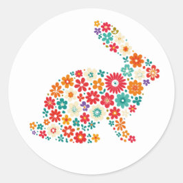 Floral Bunny Runder Aufkleber