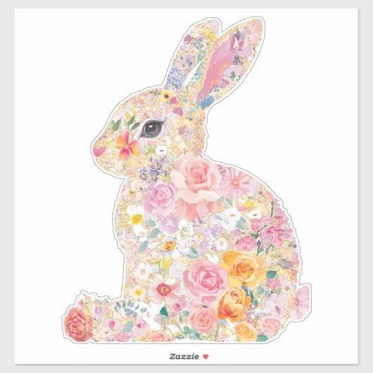 Floral Bunny Silhouette Aufkleber (Blatt)