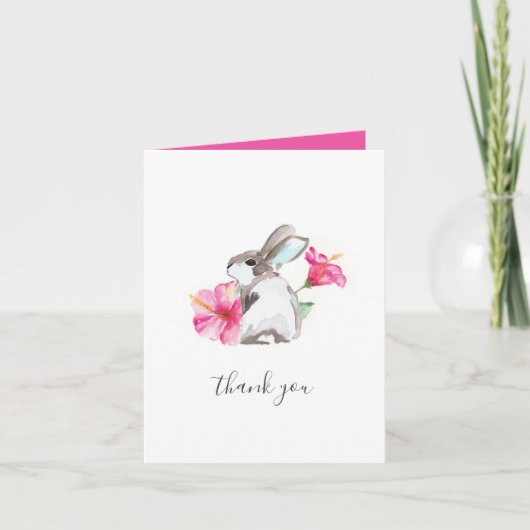 Floral Bunny Watercolor Danke Karte (Vorderseite)