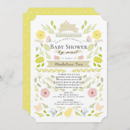 Floral Bunny Yellow Girl Babydusche per Mail Einladung