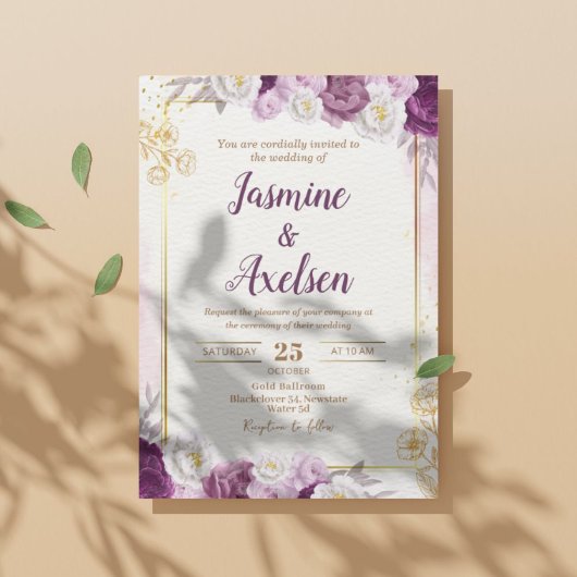 Floral Burgund Editable Wedding Einladung