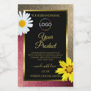 Floral Burgund Gold Black Product Labels mit Logo Lebensmitteletikett