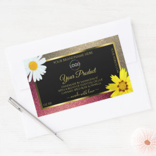 Floral Burgund Gold Black Product Labels mit Logo Rechteckiger Aufkleber