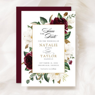 Floral Burgund Gold Magnolia Elegantes Rett Einladung