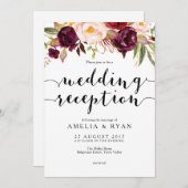 Floral Burgund Hochzeitsempfang Einladung (Vorne/Hinten)