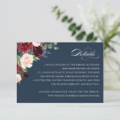 Floral Burgund Marine Elegantes Blush Details Kart Einladung (Stehend Vorderseite)