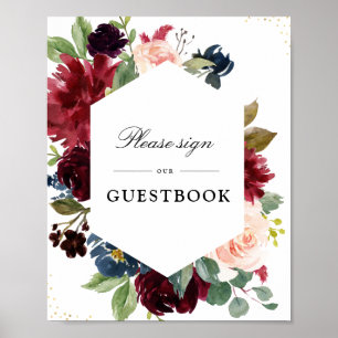 Floral Burgund & Navy Gästebuch Hochzeitszeichen