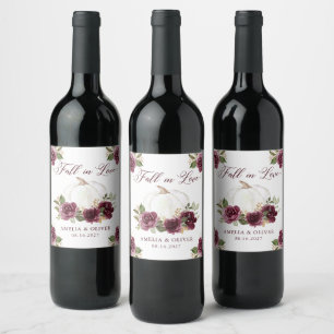 Floral Burgund Pumpkin Fall in Liebe Hochzeit Weinetikett
