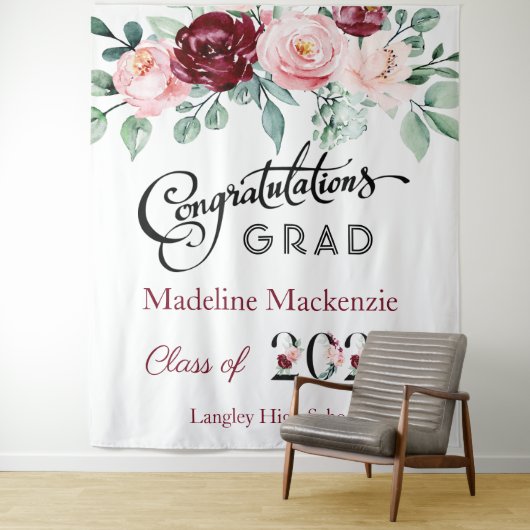 Floral Burgund Rosa Abschluss 2021 Hintergrund Wandteppich (Beispiel)